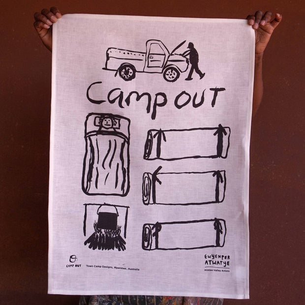 Camp Out Tea Towel by Tangentyere Artists
