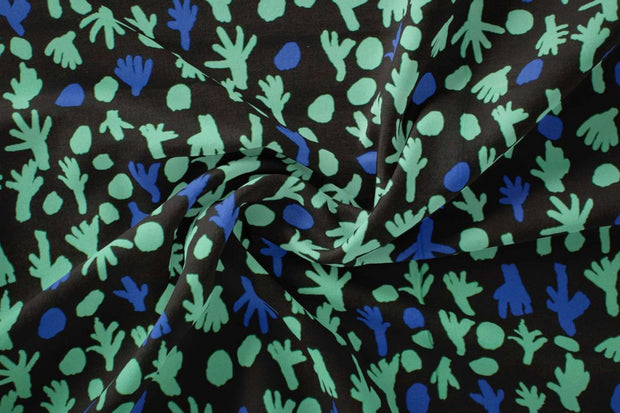 Trees at Talaalpi Fabric 2m– Teal and Blue on Black (Tuscany Linen)