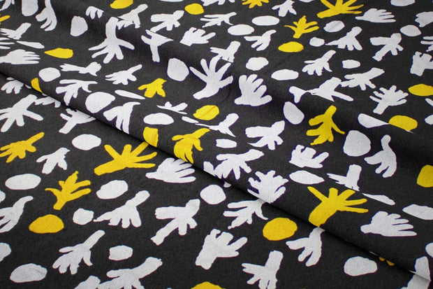 Trees at Talaalpi Fabric 1m – Silver and Gold on Black (Silk)