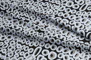 Tjilkamala Rockholes Fabric 3m – Grey and White on Black (Tuscany Linen) from Ikuntji Artists