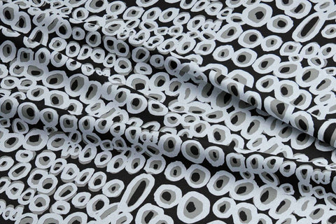 Tjilkamala Rockholes Fabric 3m – Grey and White on Black (Tuscany Linen) from Ikuntji Artists