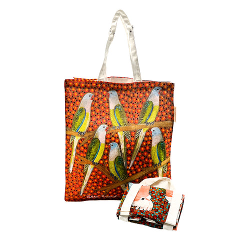 Digital Foldable Cotton Bag featuring Parrots by Kathleen Buzzacott