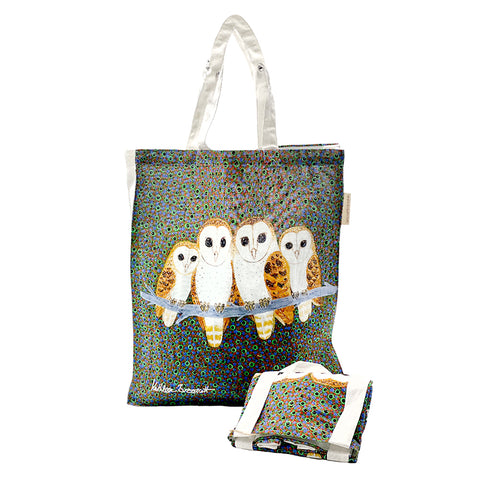Digital Foldable Cotton Bag featuring Owls by Kathleen Buzzacott