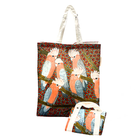 Digital Foldable Cotton Bag featuring Galahs by Kathleen Buzzacott