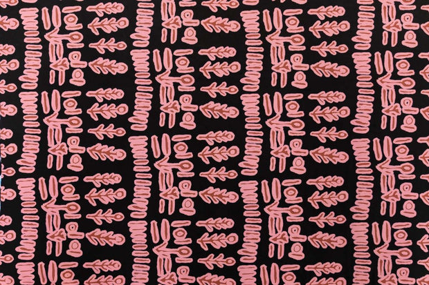Kungkayunti Fabric 3m– Pink and Red Ochre On Black (Tencel Linen)