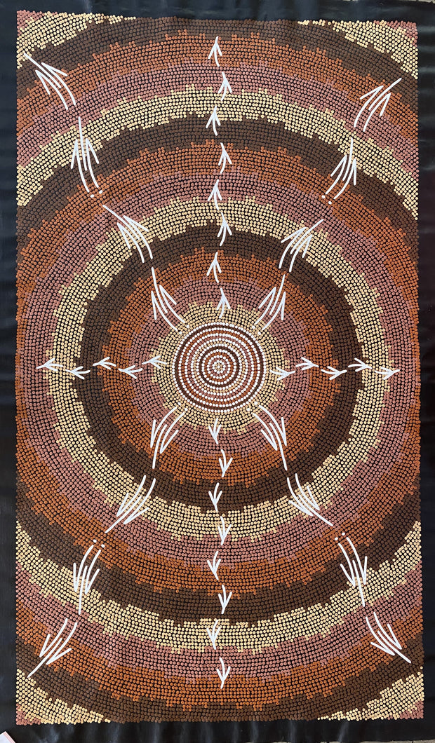 Emu and Kangaroo going to Waterhole Bevan Tjampitjinpa # 61