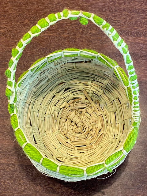 Pandanus and Wool Basket with Handle by Megan Munyarryun