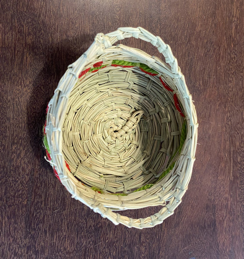 Pandanus  & Wool Basket with Handles by Megan Munyarryun (Red & Green Wool)