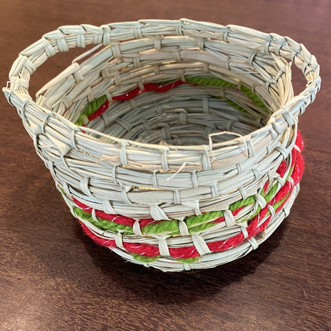 Pandanus  & Wool Basket with Handles by Megan Munyarryun (Red & Green Wool)