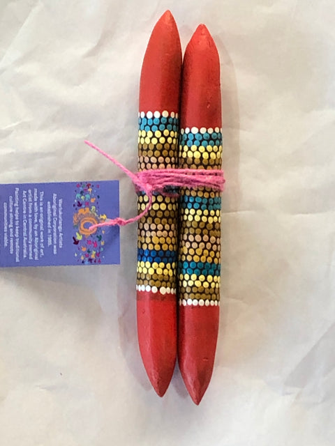 Red Clap Sticks from Warlukurlangu Art Centre