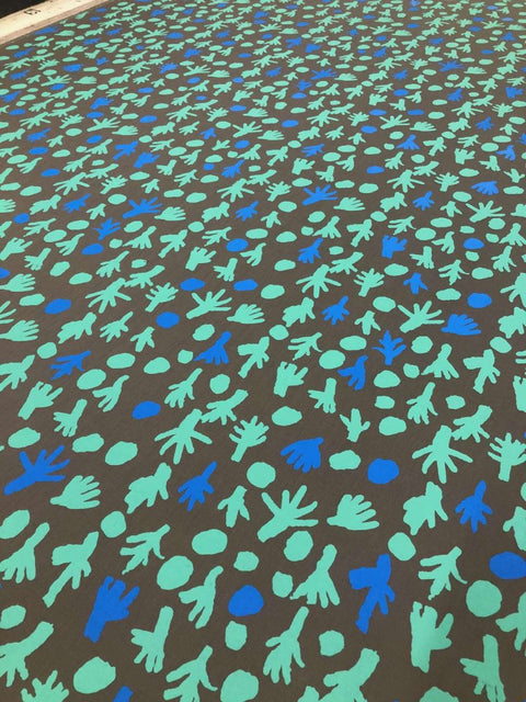 Trees at Talaalpi Fabric 2m– Teal and Blue on Black (Tuscany Linen)