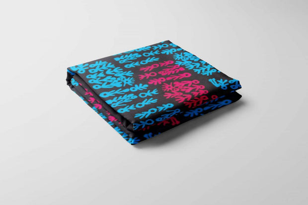 Kuruyultu Flowers Fabric 3m – Neon Blue and Pink on Black (Tencel Linen) from Ikuntji Artists