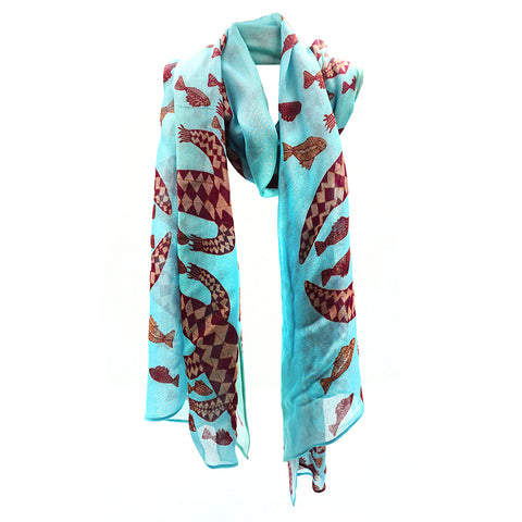 Summer Scarf featuring Crocodile and Barramundi by Susan Wanji Wanji