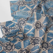 Tali at Kungkayunti Fabric 1.98m – Blues on Hessian (Linen/Cotton)