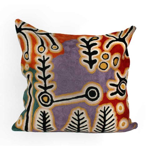 Better World Arts Wool Cushion Cover 20in 51cm Featuring Yam And Bush Tomato Dreamings By Paddy Stewart