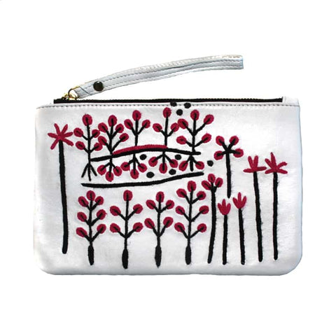 Better World Arts Leather Clutch Featuring Kurlkura Trees By Rosie Flemming