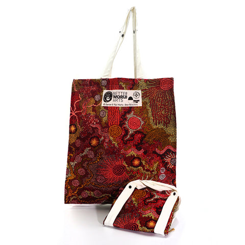 Better World Arts Digital Foldable Cotton Bag 34.5 X 41cm Featuring Art By Damien And Yilpi Marks