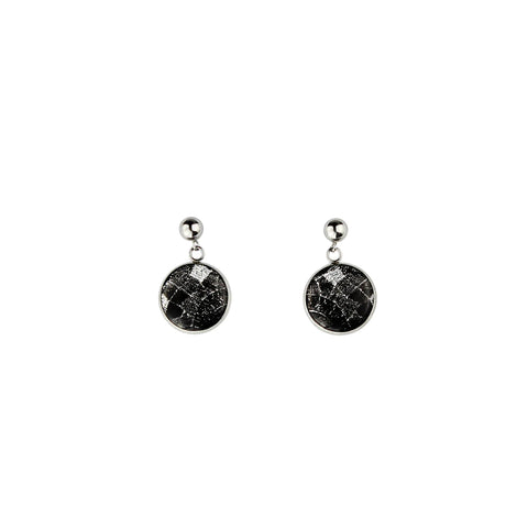 Dandle Drop Corinne Circle Silver And Black Earrings - Sd245
