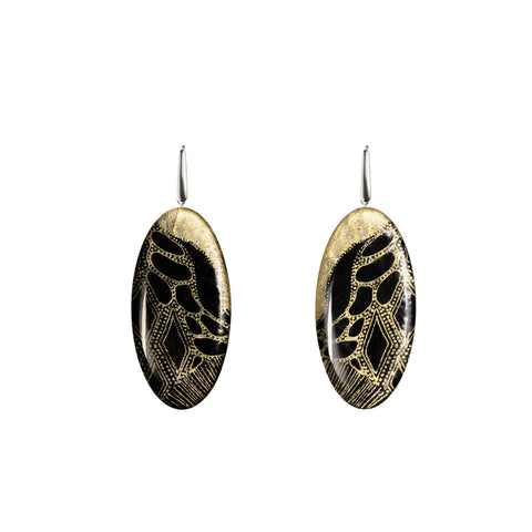 Dandle Drop Elsie Statement Xxl Gold And Black Oval Earrings Sd222