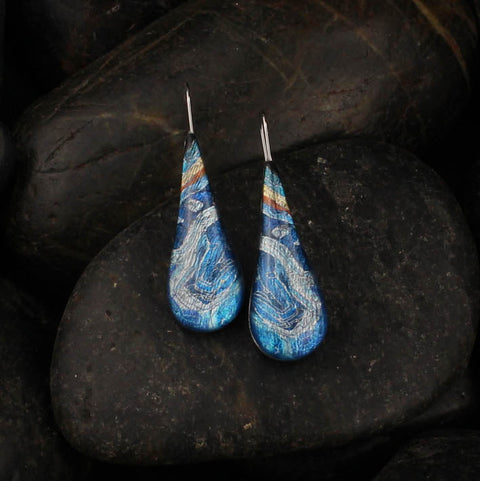 Kerry Indian Island Blue Dangle Drop Large M Earrings D715
