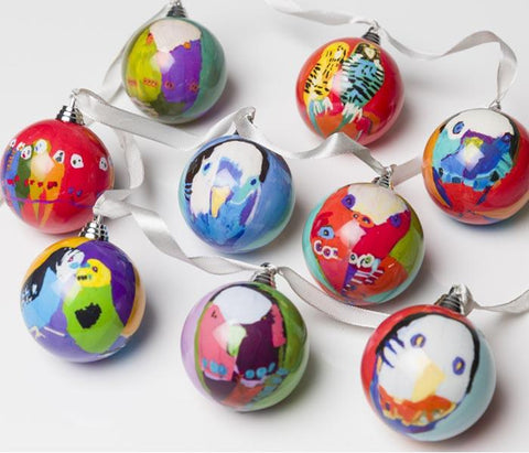 Christmas Balls Set Of 9 Featuring Birds By Karen Barns