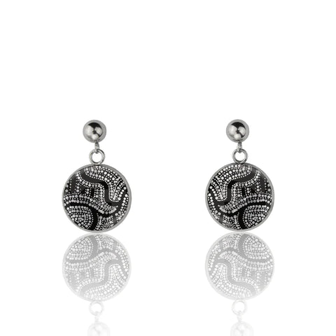 Athena Granites- Seven Sisters Black and White Dangle Drop Circle Earrings