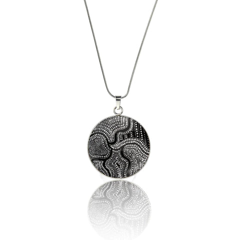 Athena Granites- Seven Sisters Black and White Circle Pendant on a Chain Necklace