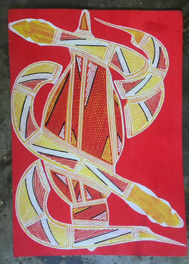 Terry Maralngurra Death Adders Wrapped Around Echidna Acrylic On Paper