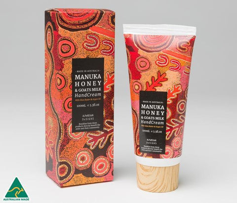 Alperstein Designs Manuka Honey And Goats Milk Hand Cream Featuring Art By Theo Nangala Hudson